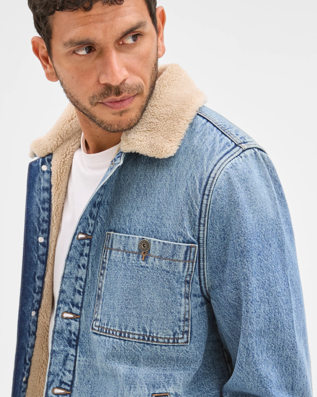 Denim Sherpa Jacket - Mid Indigo 5 of 6