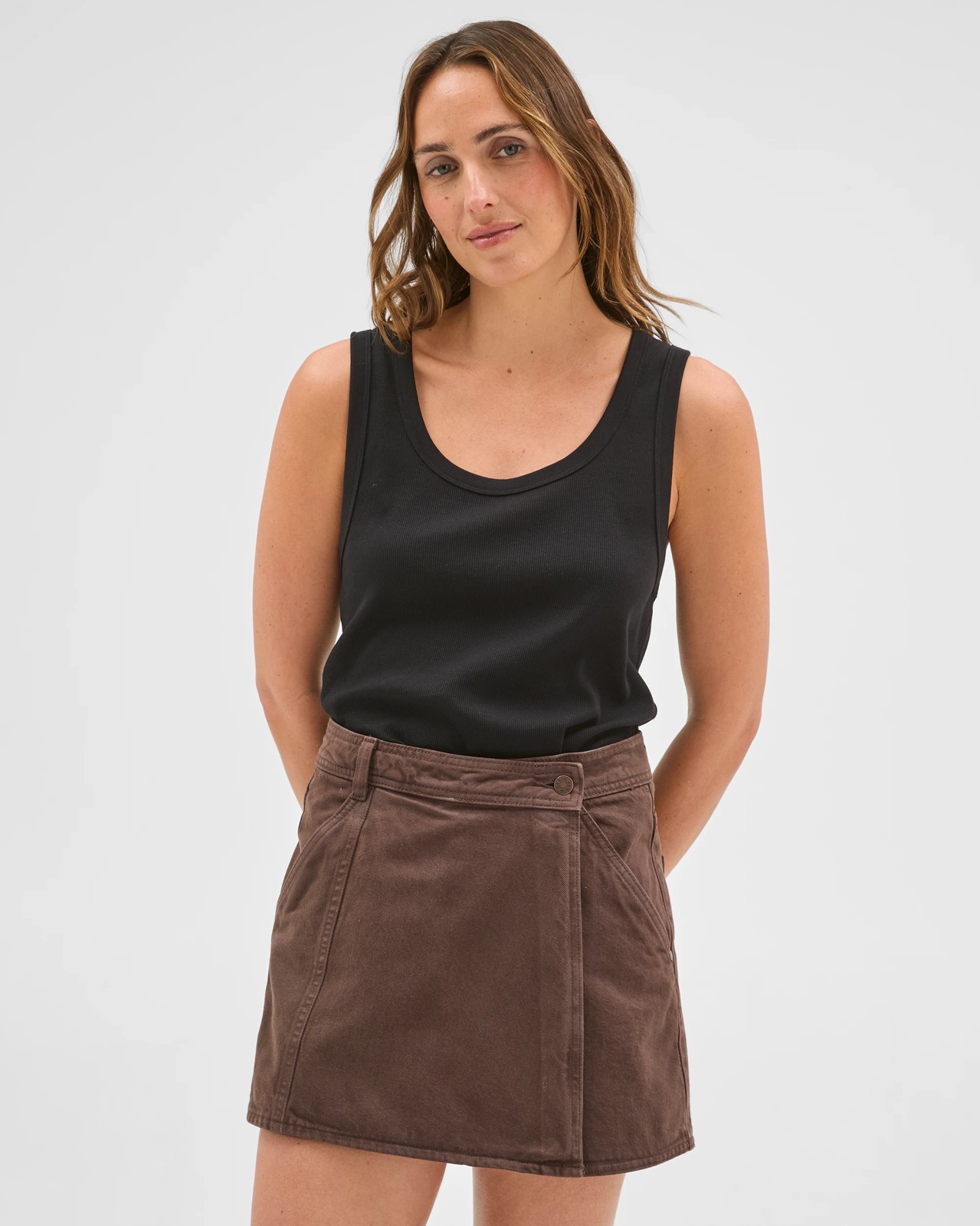 Cotton Rich Wrap Front Denim Skort 4 of 6