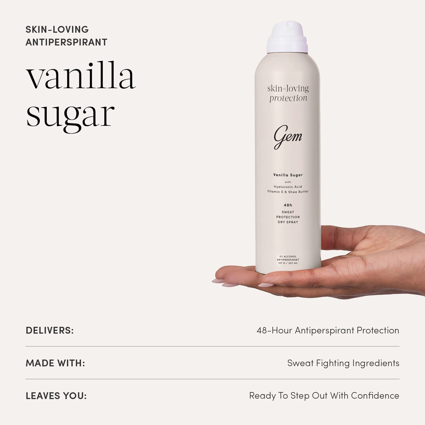 Gem Vanilla Sugar Skin-Loving Deodorant 207ml - Hyaluronic Acid, Vitamin E and Shea Butter 4 of 5