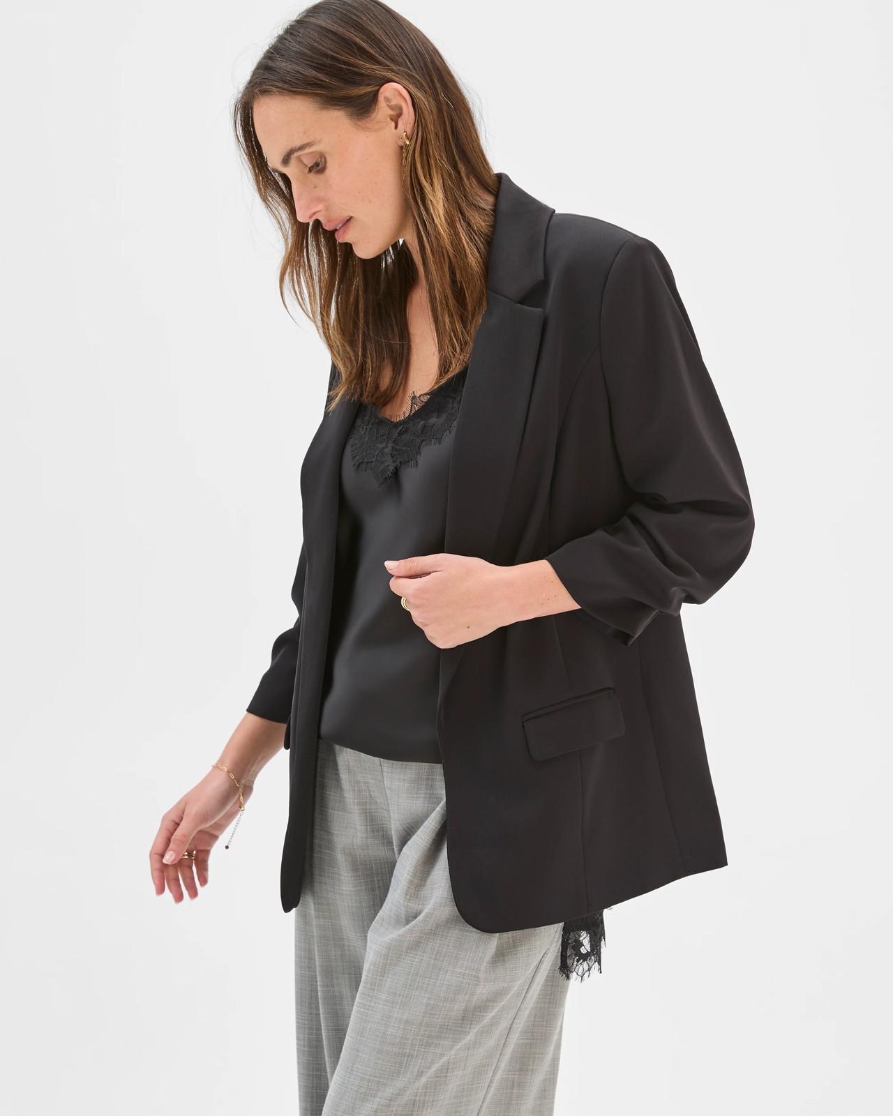 Preview Ruched Sleeve Blazer - Black 4 of 5