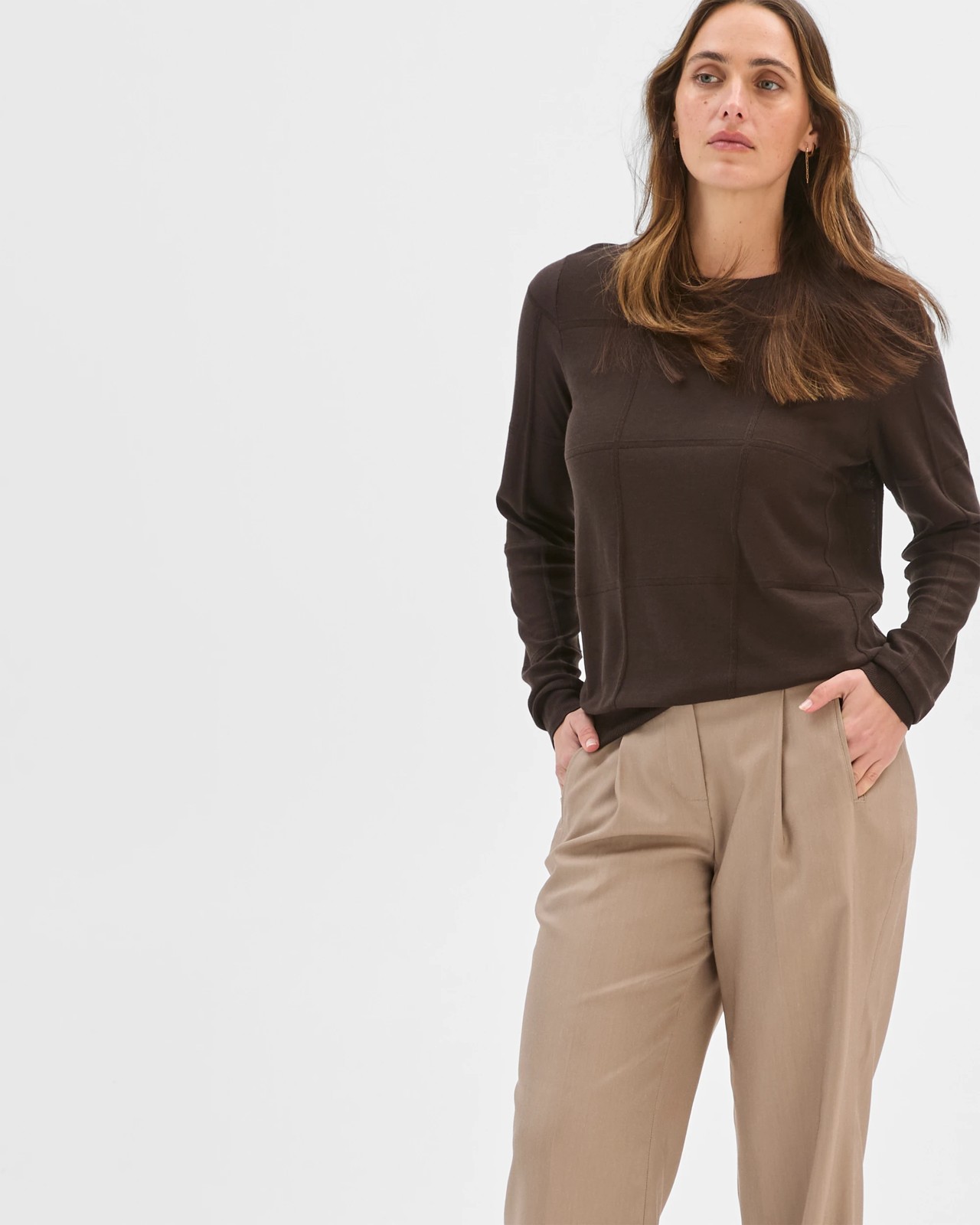 Preview Windowpane Knit Jumper - Coffee Bean 2 of 5