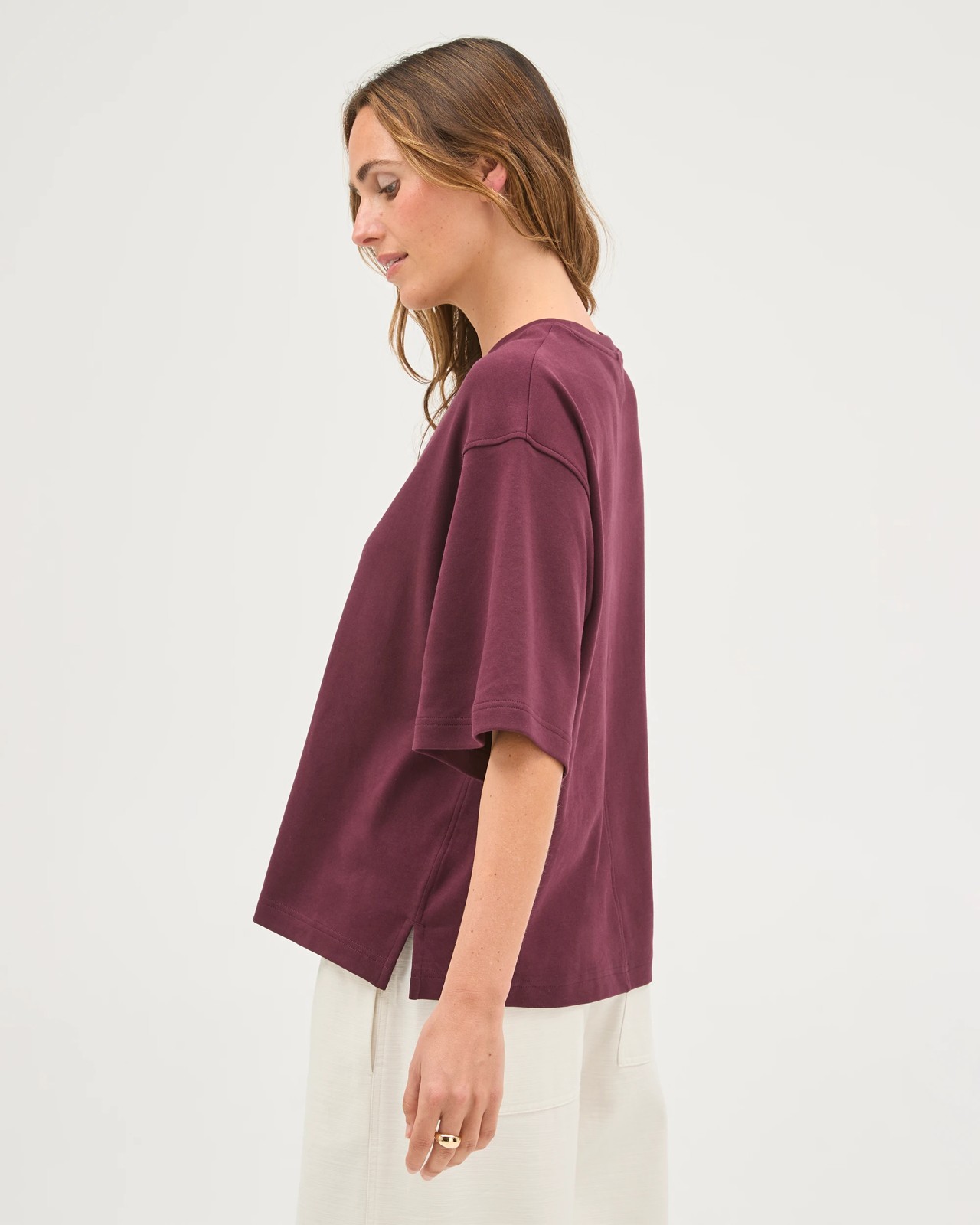 Australian Cotton Heavyweight Boxy T-Shirt - Merlot 4 of 5