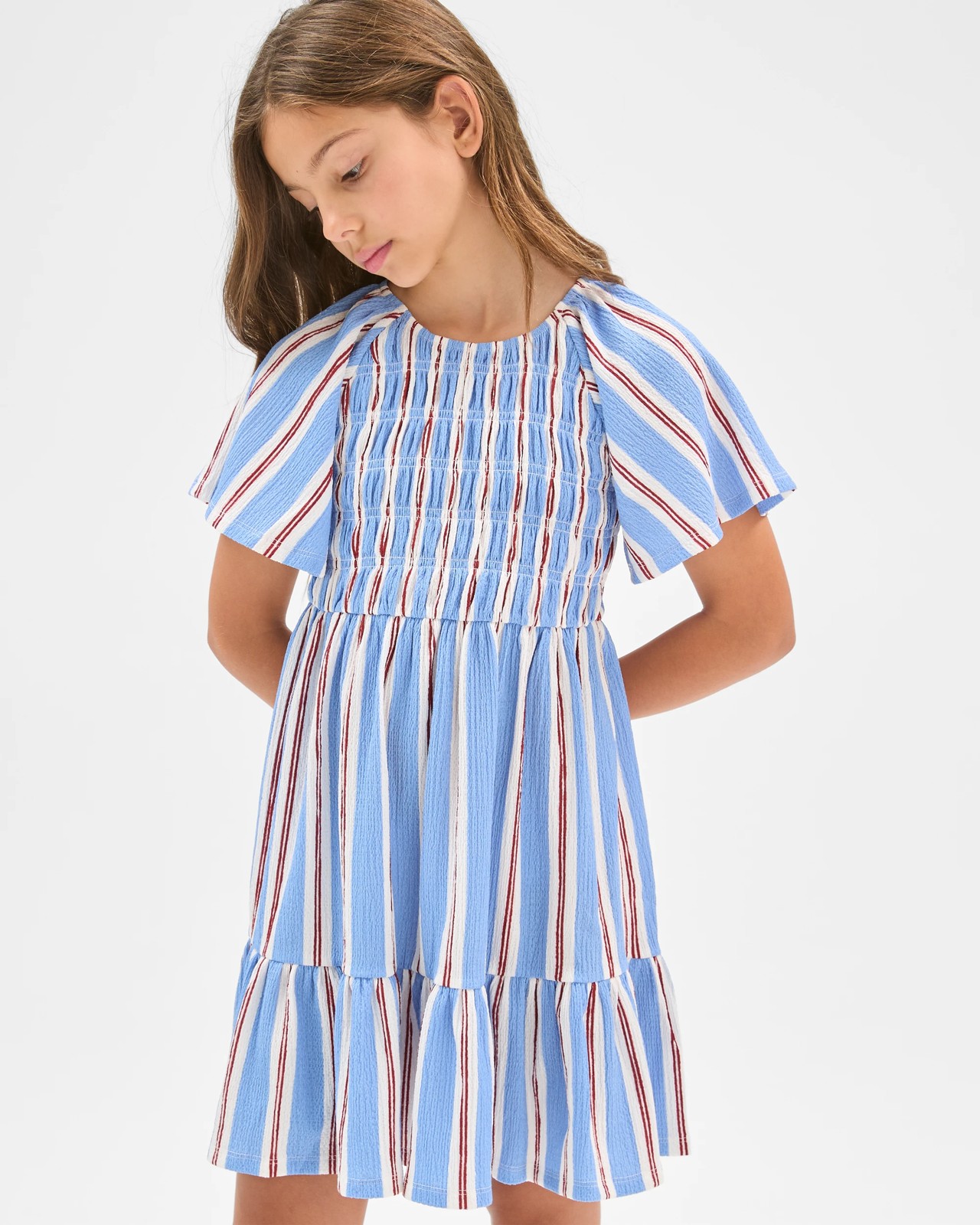 Flutter Sleeve Textured Knit Dress - Stripe Blue 3 of 5
