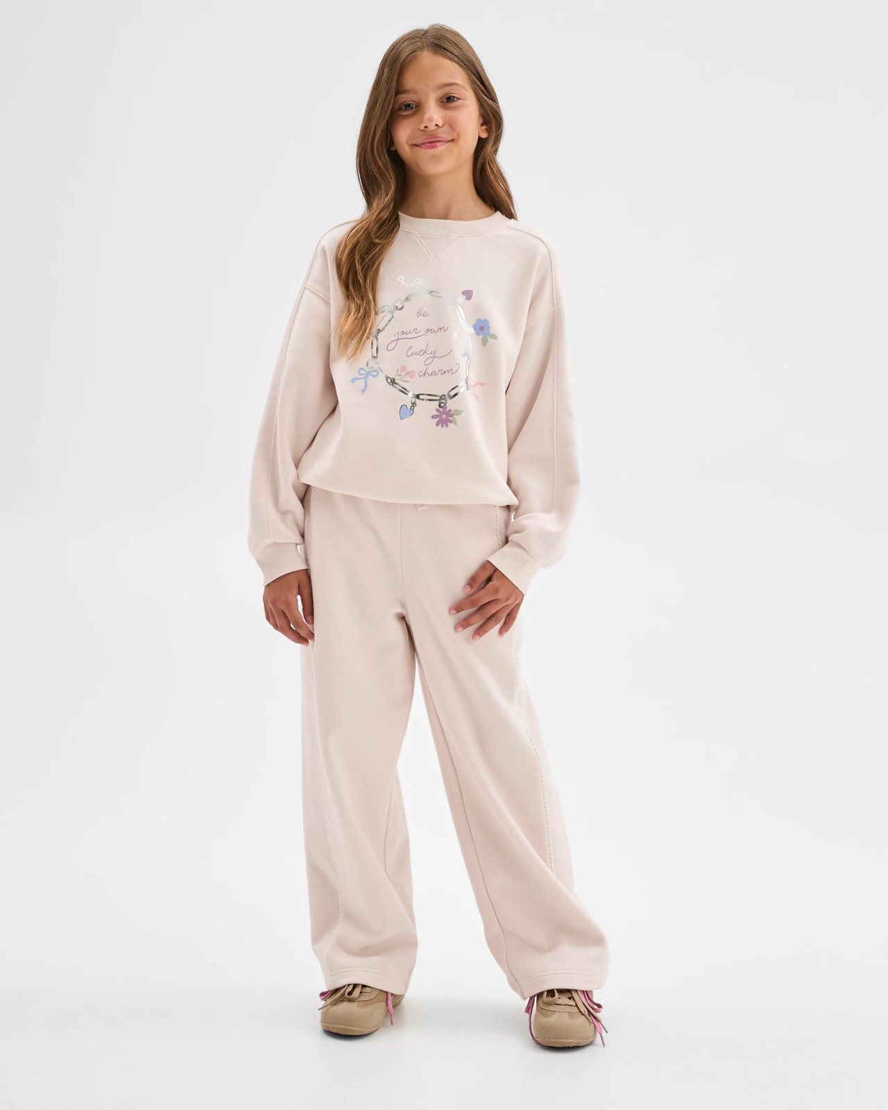 Australian Cotton Blend Long Sleeve Fleece Sweat Top - Pastel Parchment 2 of 6