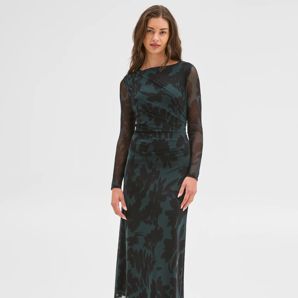 Petites Long Sleeve Mesh Midi Dress product image