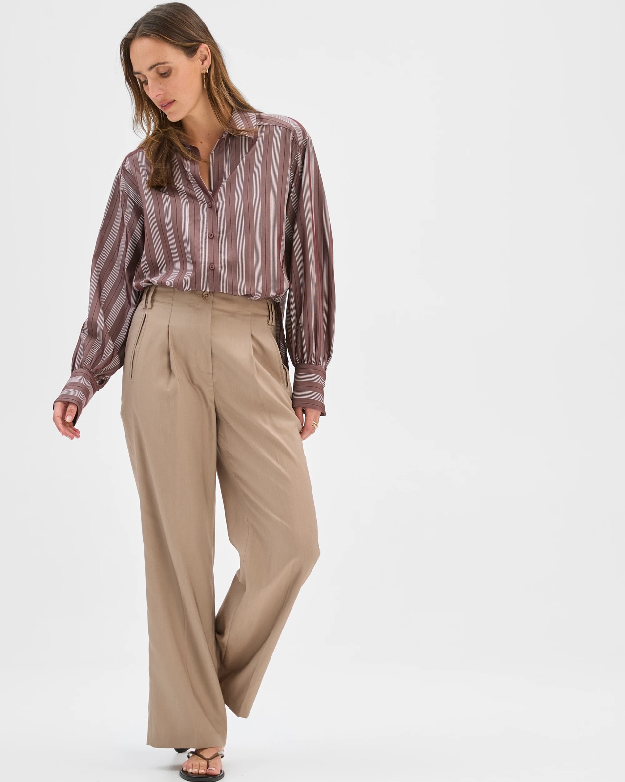 Preview Balloon Sleeve Shirt - Chocolate Stripe 4 of 5