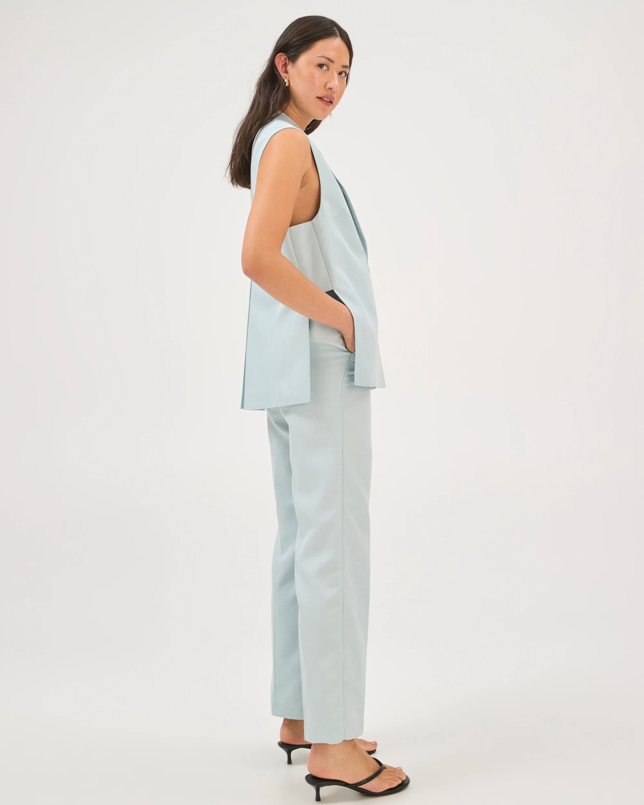 Preview Textured Tailoring Straight Leg Pants  - Dusty Blue 5 of 5