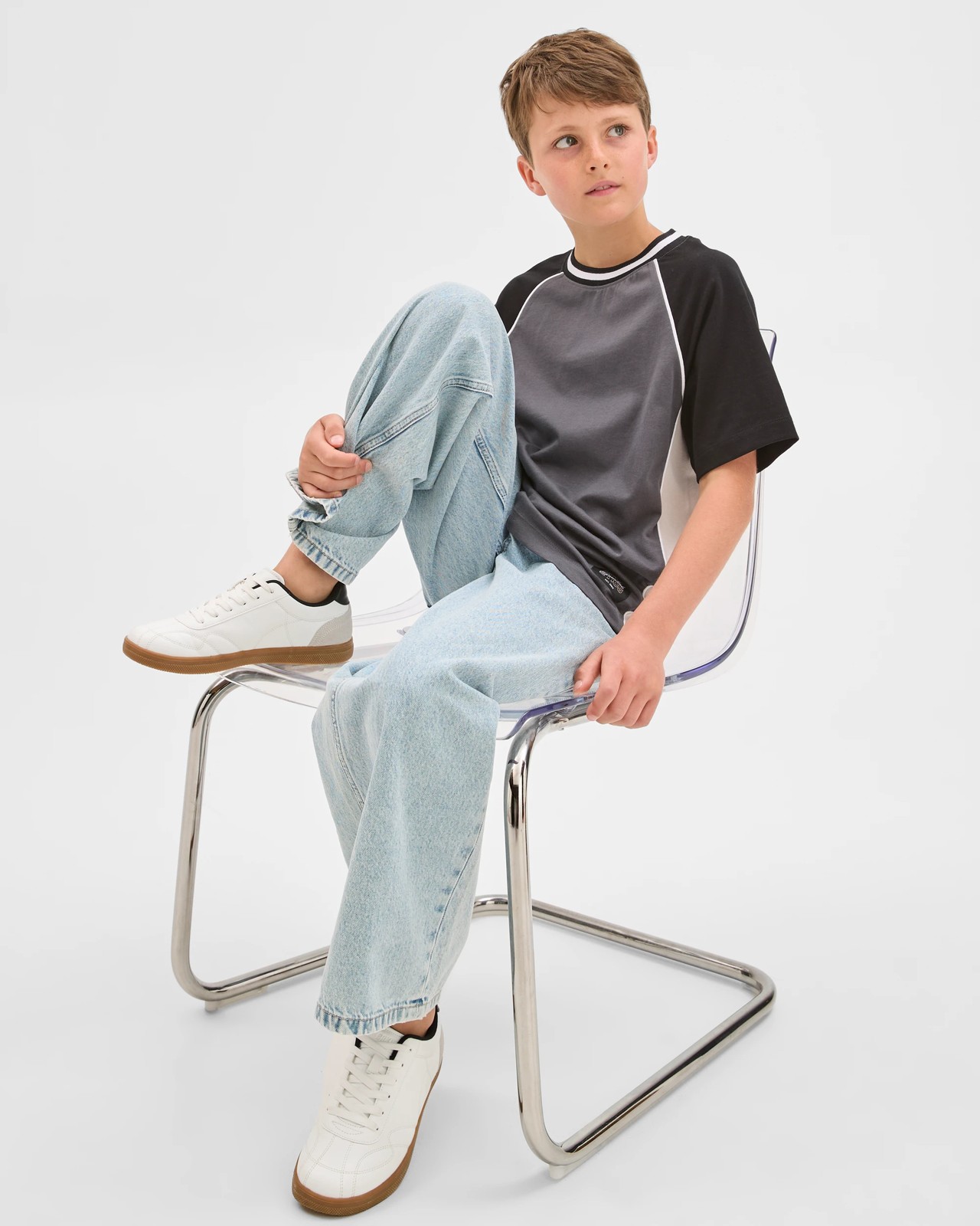 Australian Cotton Raglan Sleeve Spliced T-Shirt - Black 2 of 5