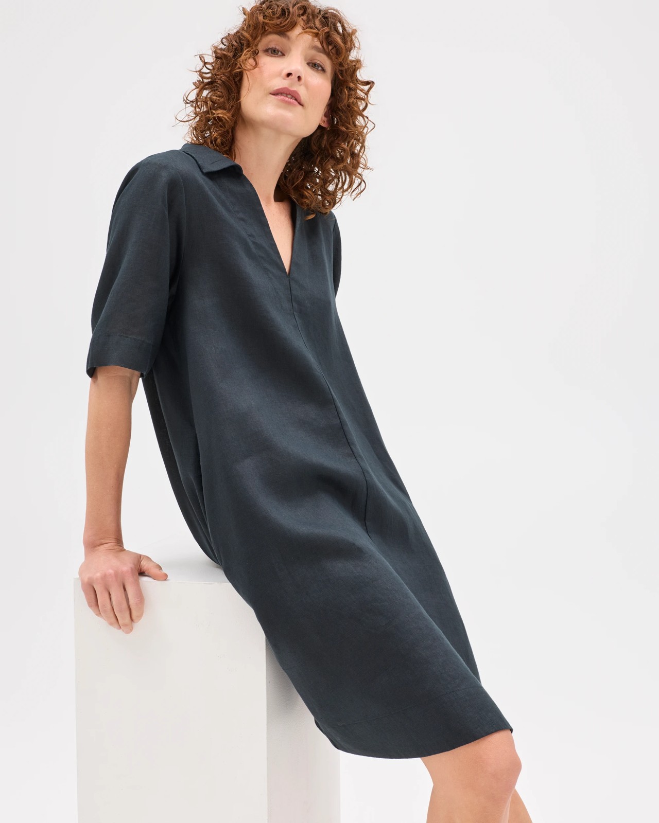 European Linen Polo Mini Dress - Black 2 of 6