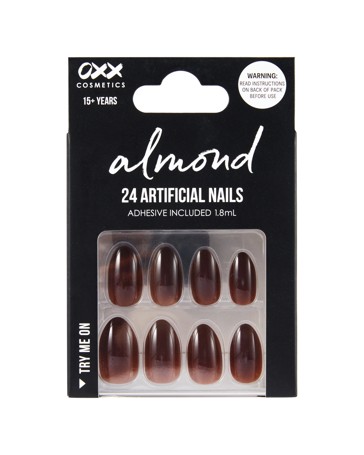 OXX Cosmetics 24 Pack Artificial Nails with Adhesive, Pointed Stiletto Shape - Brown Subtle Aura