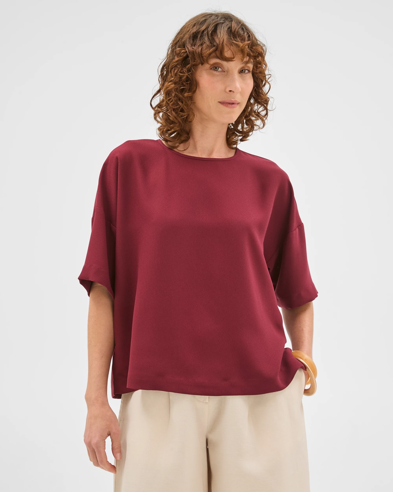 Preview Simone Crepe Boxy T-Shirt - Sangria 3 of 5