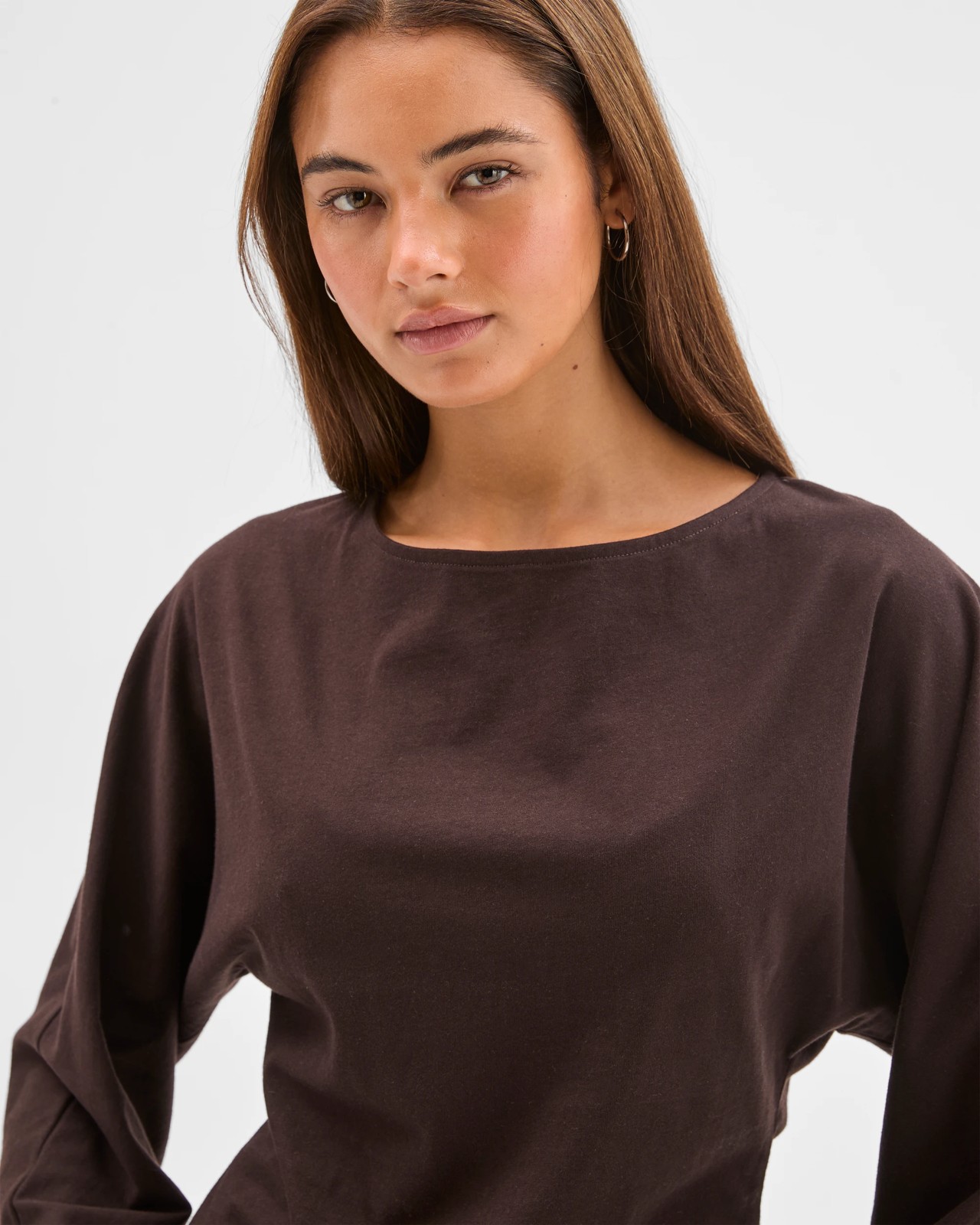 Lily Loves Australian Cotton Cinch In Long Sleeve Top - Truffle 5 of 5