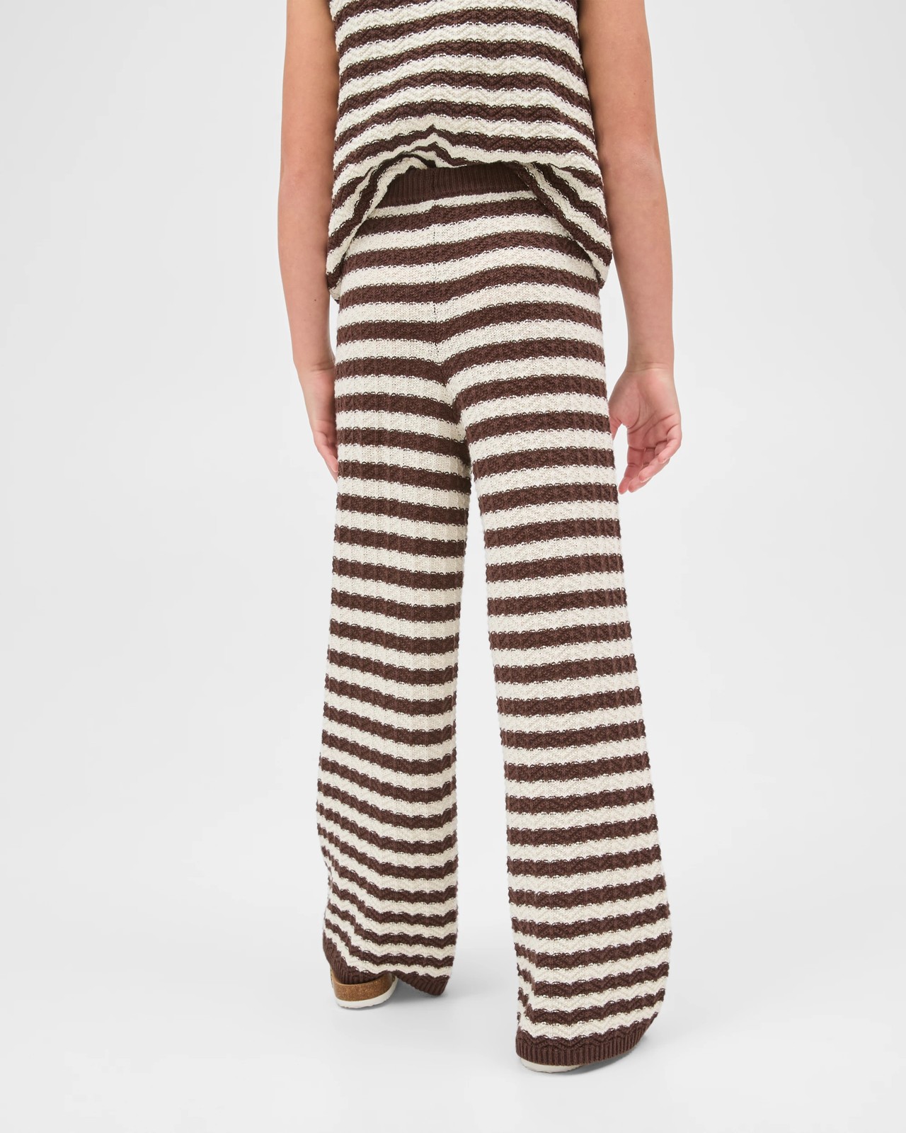 Australian Cotton Crochet Wide Leg Pants - Stripe Chocolate 4 of 6