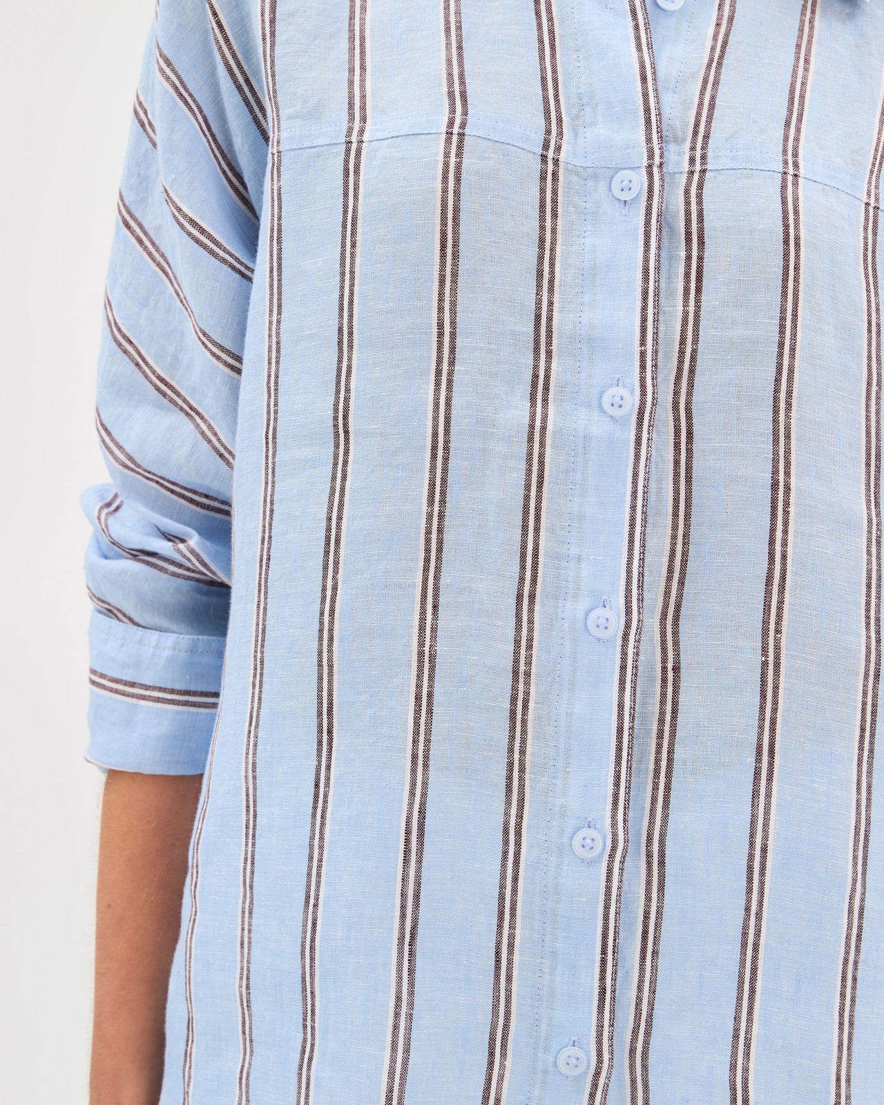 Petites European Linen Seamed Shirt - Blue / Stripe 4 of 5