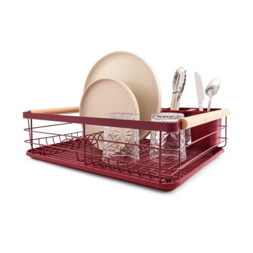 Red Wooden Handle Dish Rack - Anko