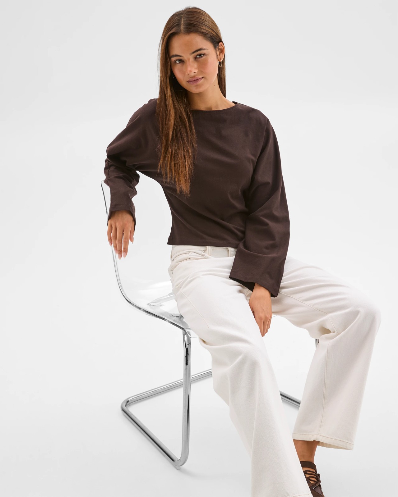 Lily Loves Australian Cotton Cinch In Long Sleeve Top - Truffle 4 of 5