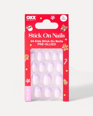 OXX Beauty 24 Pack Kids Pre-Glued Stick-On Nails - Candy Cane