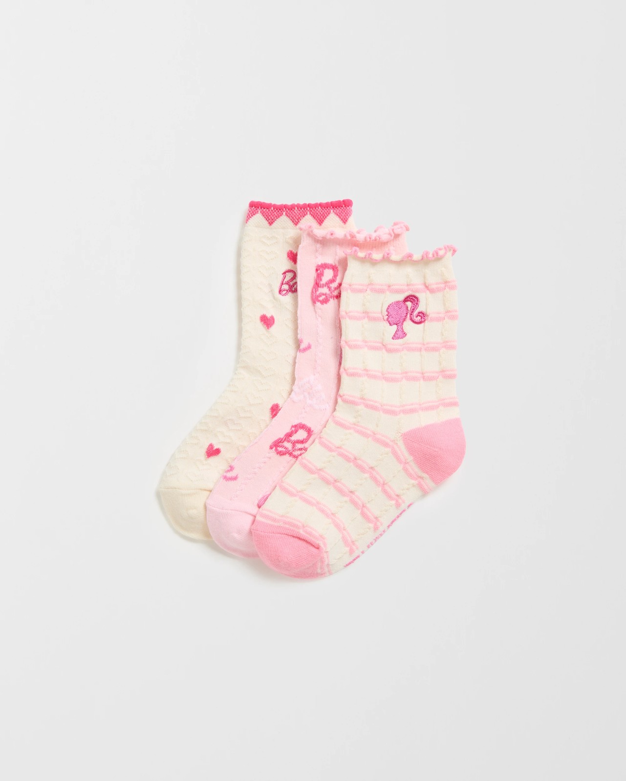 Licensed Barbie Cotton Blend 3 Pack Younger Girls Crew Socks 3 of 3