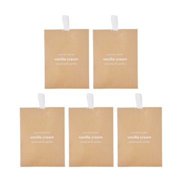 5 Piece Vanilla Cream Scented Sachets, Caramel and Vanilla - Anko