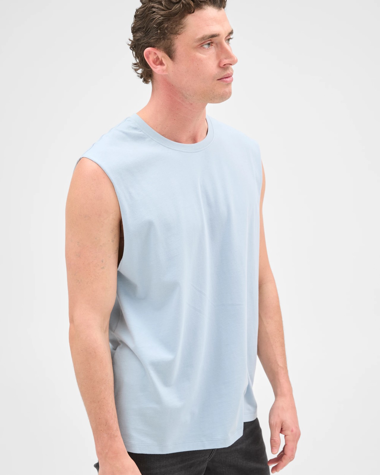 Australian Cotton Plain Tank Top  - Blue Fog 5 of 5