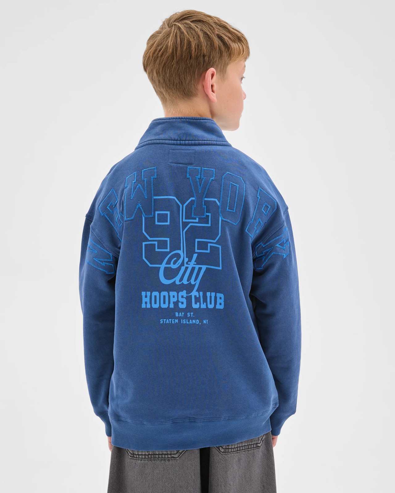 Australian Cotton Blend Quarter Zip Washed Jumper - Blue 4 of 6