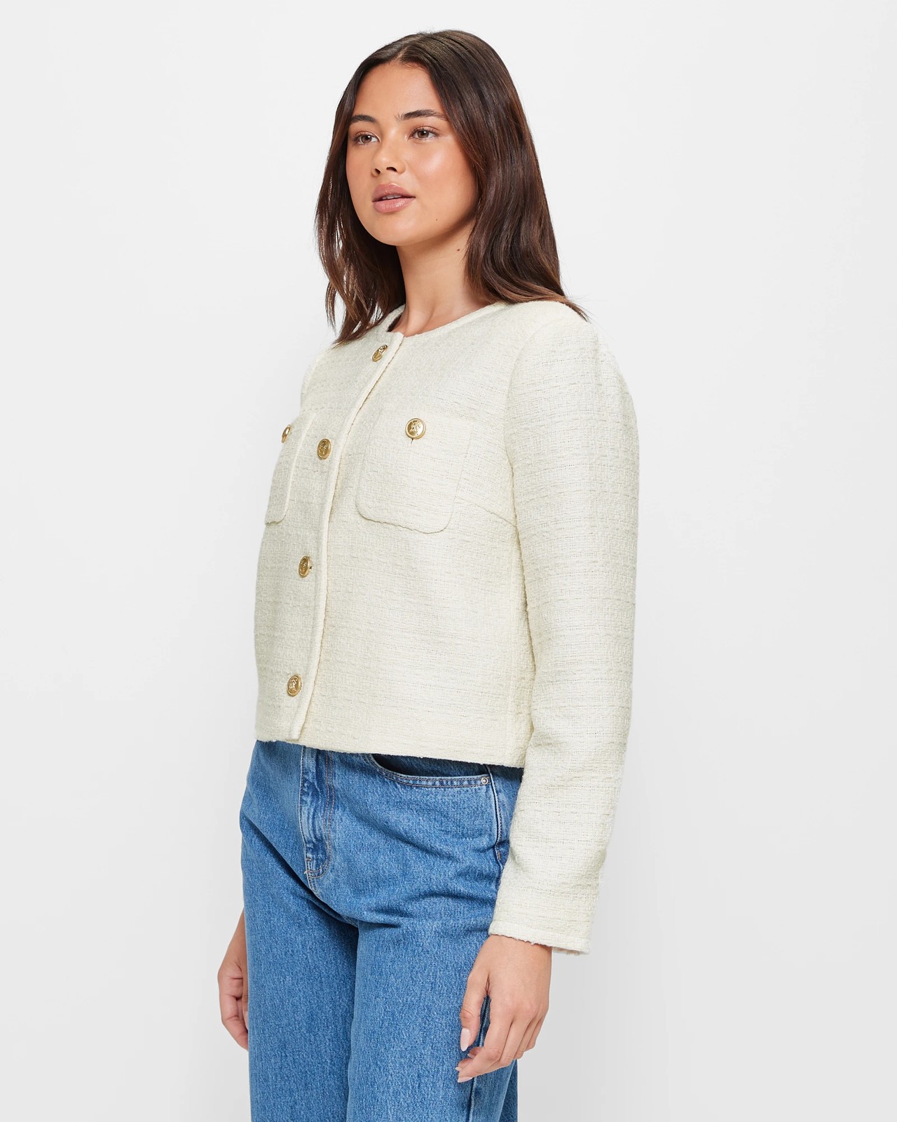 Button Front Boucle Jacket - Lily Loves - Ivory | Target Australia