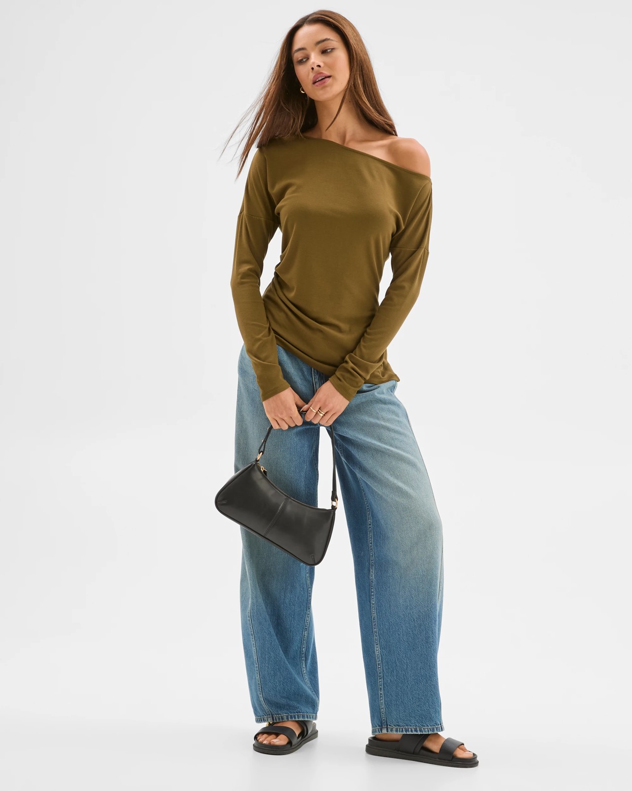 Lily Loves Asymmetrical Boat Neck Skivvy Top - Deep Moss 2 of 6