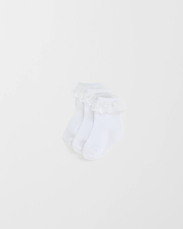 Baby Australian Cotton Blend 3 Pack Textured Lace Trim Socks