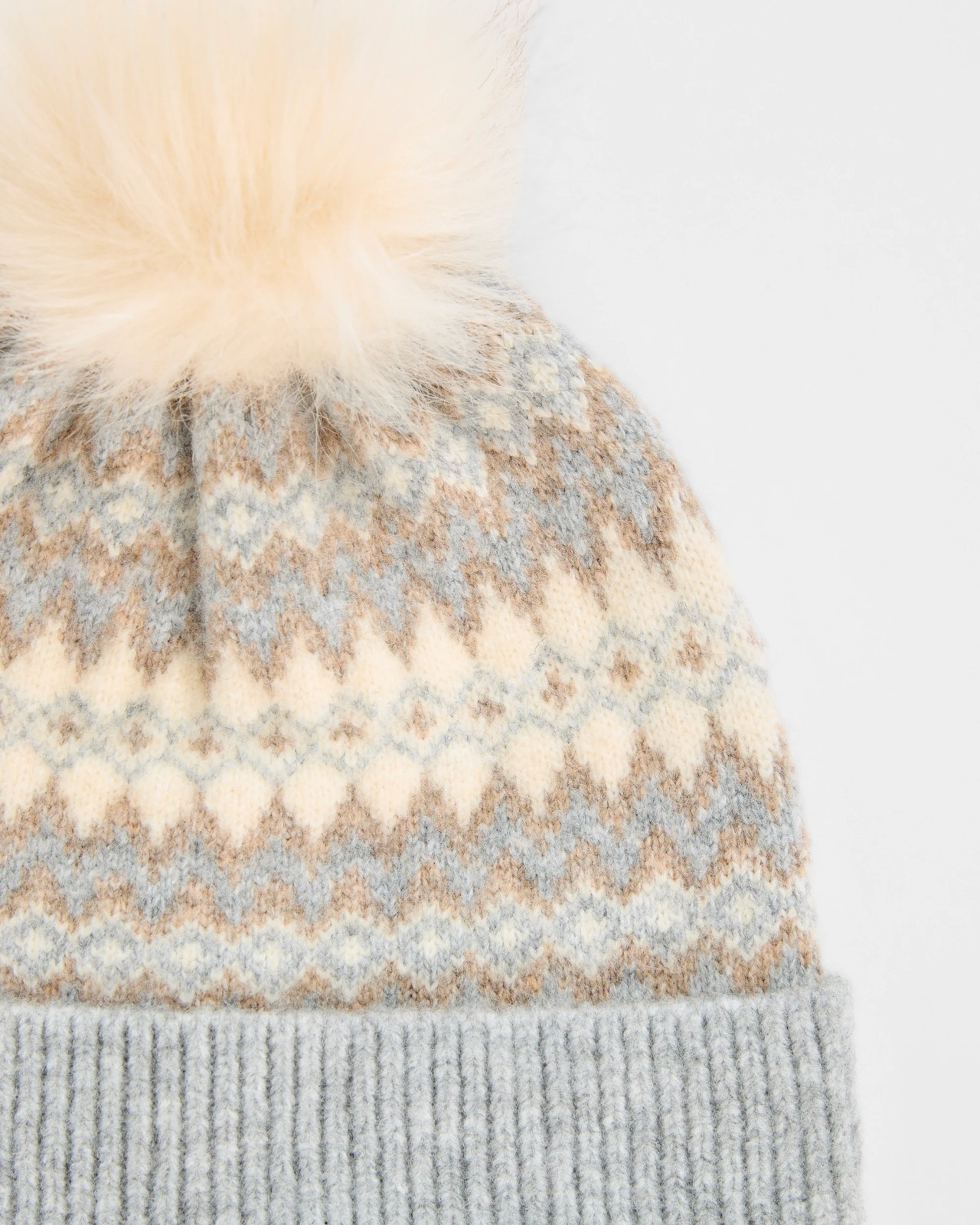 Fair Isle Faux Fur Pom Pom Beanie 2 of 2