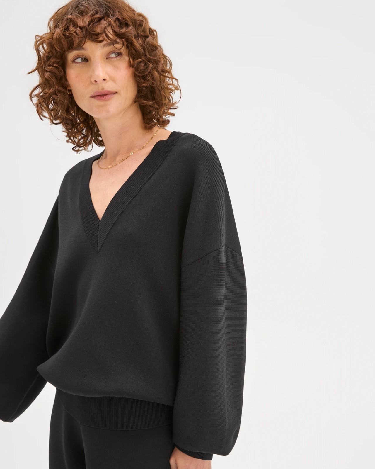 Preview Crepe Knit V-Neck Sweater - Black 3 of 5