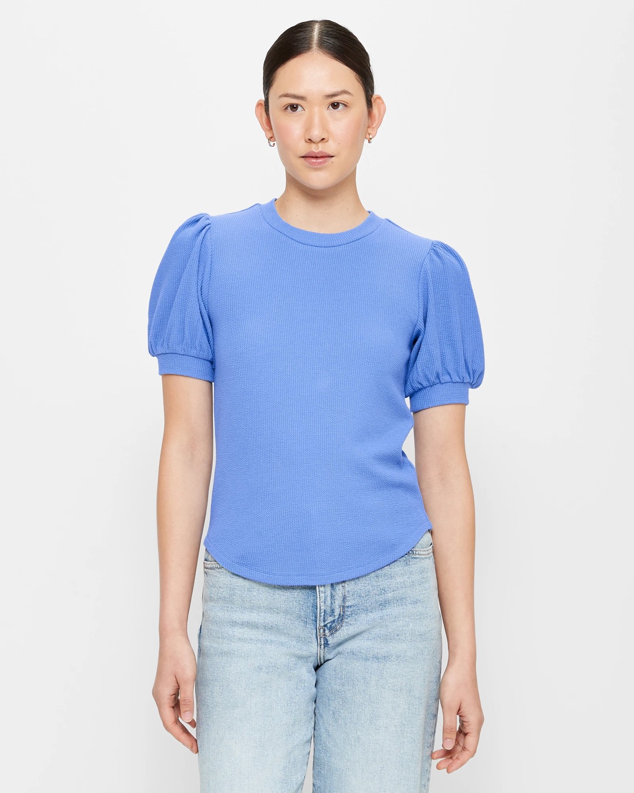 Blue top with puff sleeves hot sale