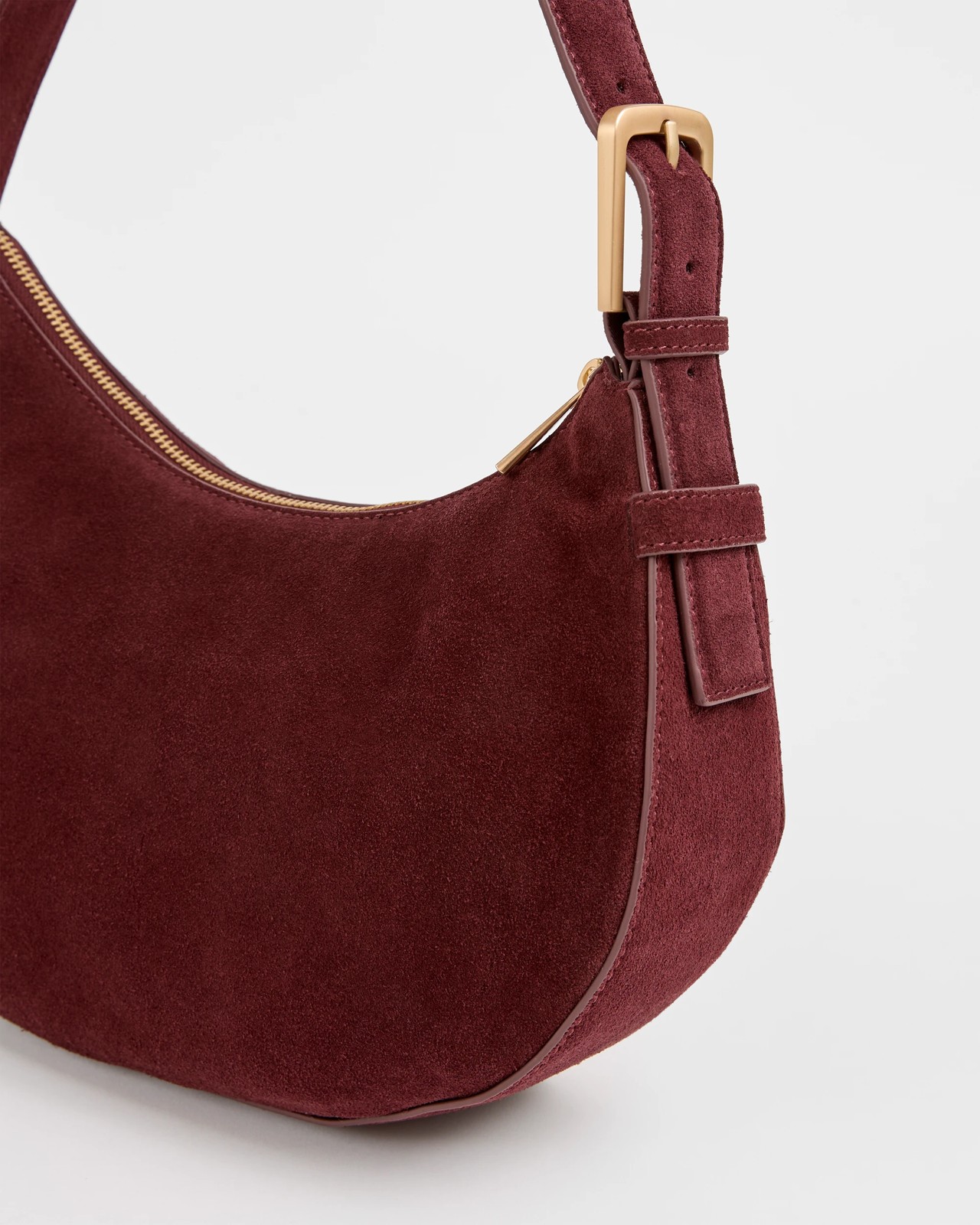 Premium Suede Leather Halfmoon Shoulder Bag - Bordeaux 2 of 2