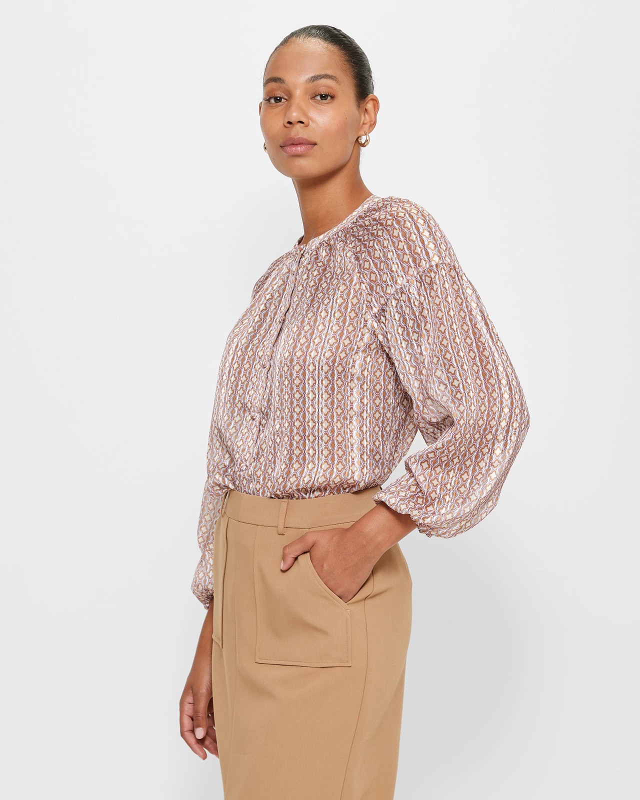 Long Sleeve Gathered Blouse - Preview 3 of 5