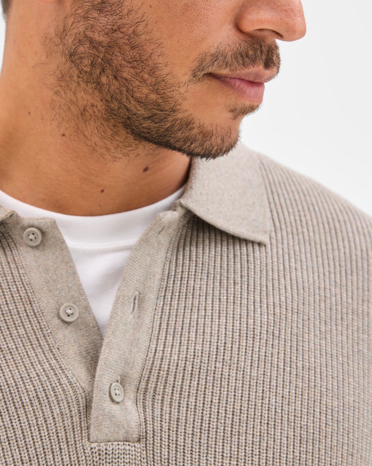 Australian Cotton Lightweight Long Sleeve Polo Neck Knit Sweater - Rock 4 of 6