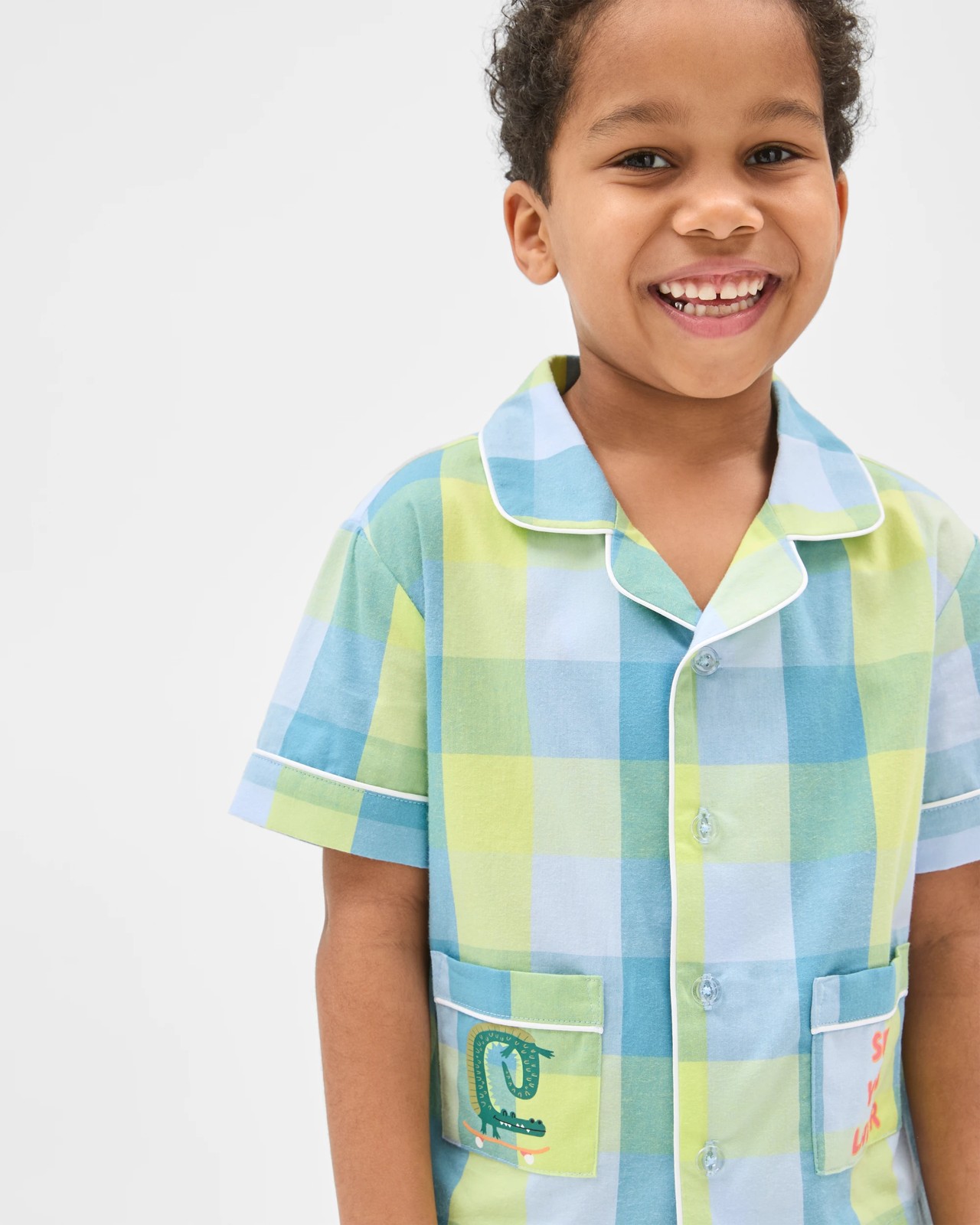 Australian Cotton Younger Boys Elevated Woven Pyjama Set - Green Croc 3 of 6