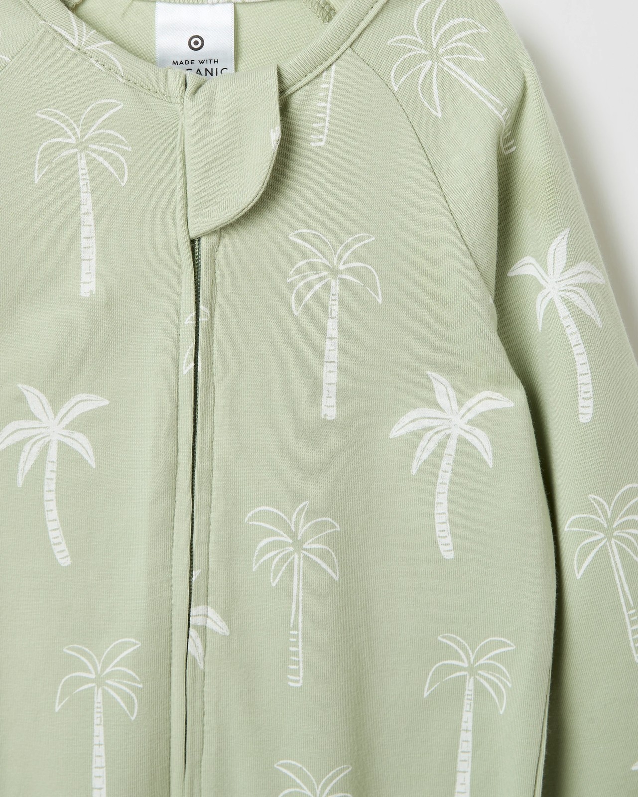 Baby Organic Cotton Zip Front Footless Coverall - Palm Trees Sage 2 of 2