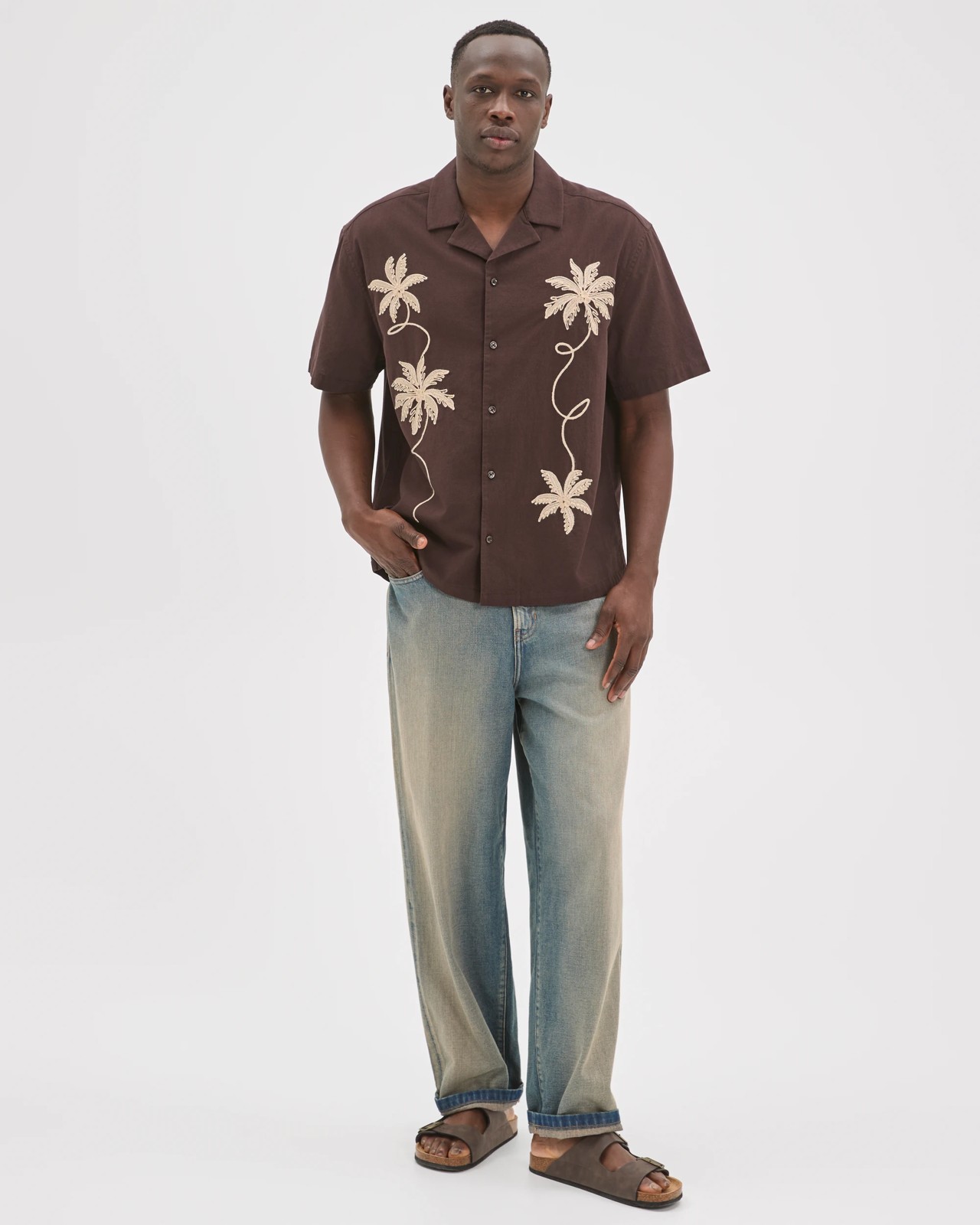 Commons Australian Cotton Short Sleeve Embroidered Boxy Fit Shirt - Dark Brown 3 of 6