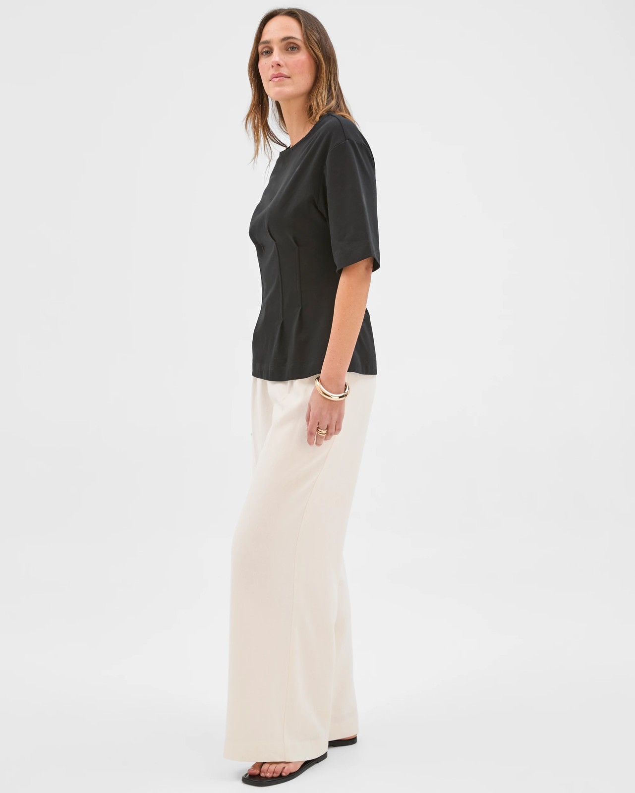 Preview Australian Cotton Waist Detail T-Shirt - Black 3 of 5