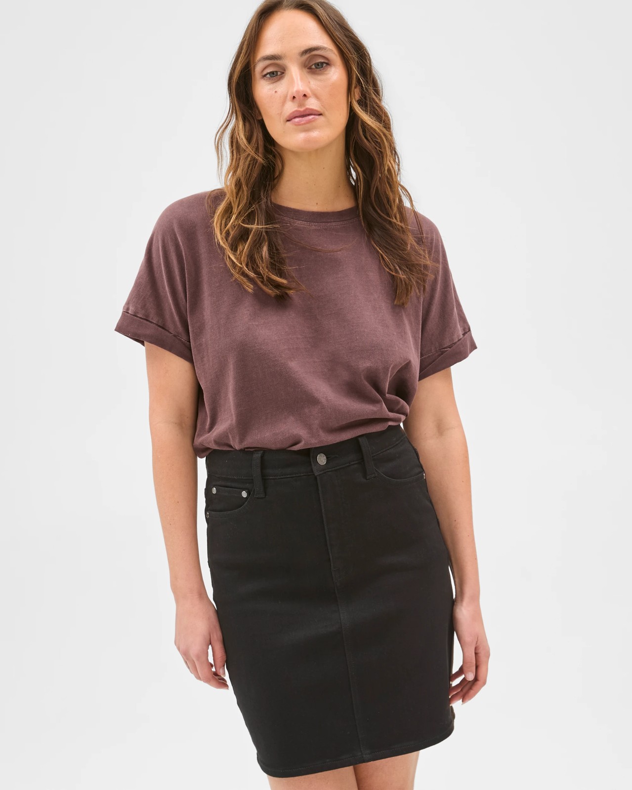 Preview Fiona Tailored Column Midi Satin Skirt - Black 5 of 5