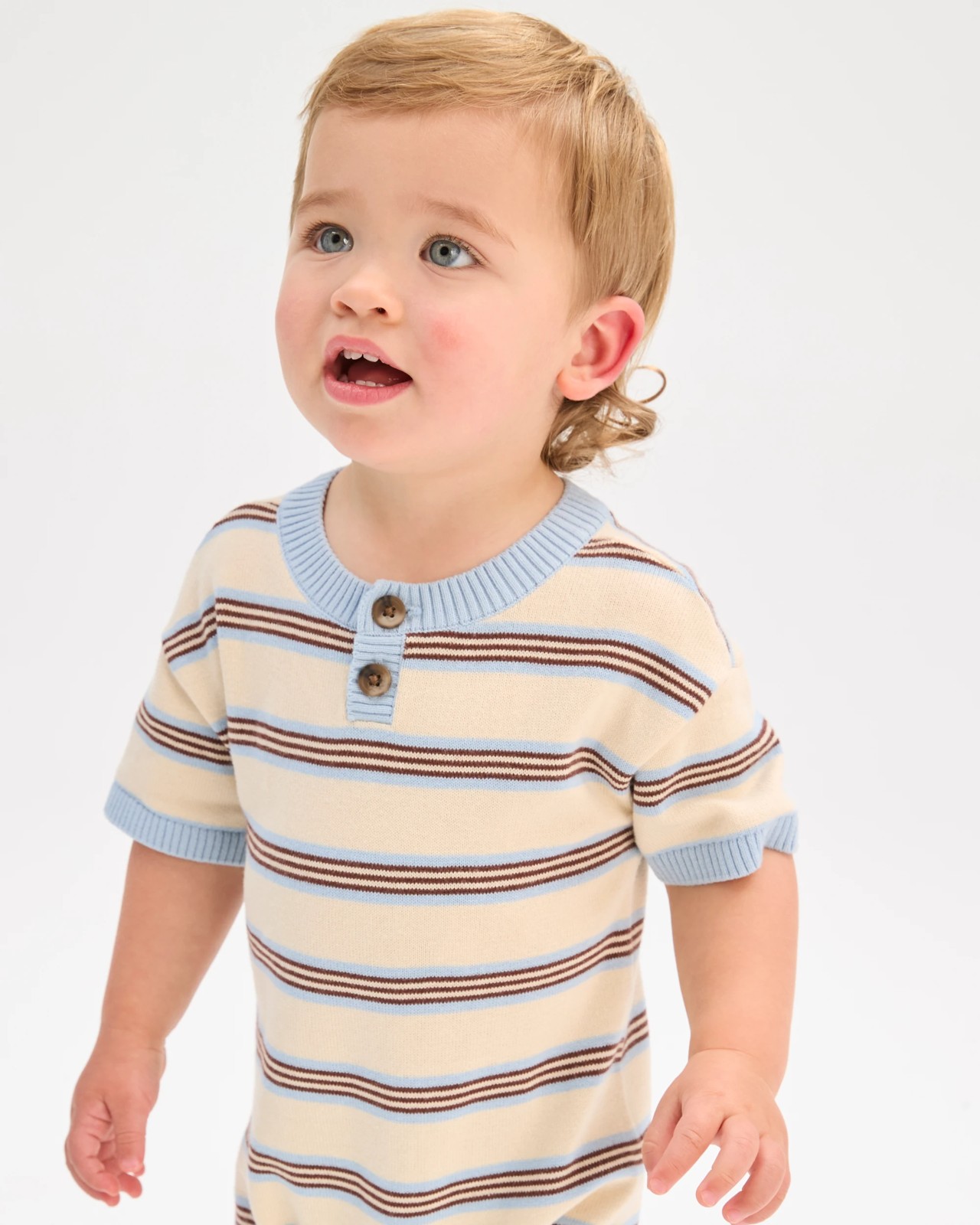 Baby Organic Cotton True Knit Henley Retro Stripe Romper 2 of 5