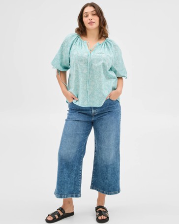 Plus Size Australian Cotton Puff Sleeve Blouse