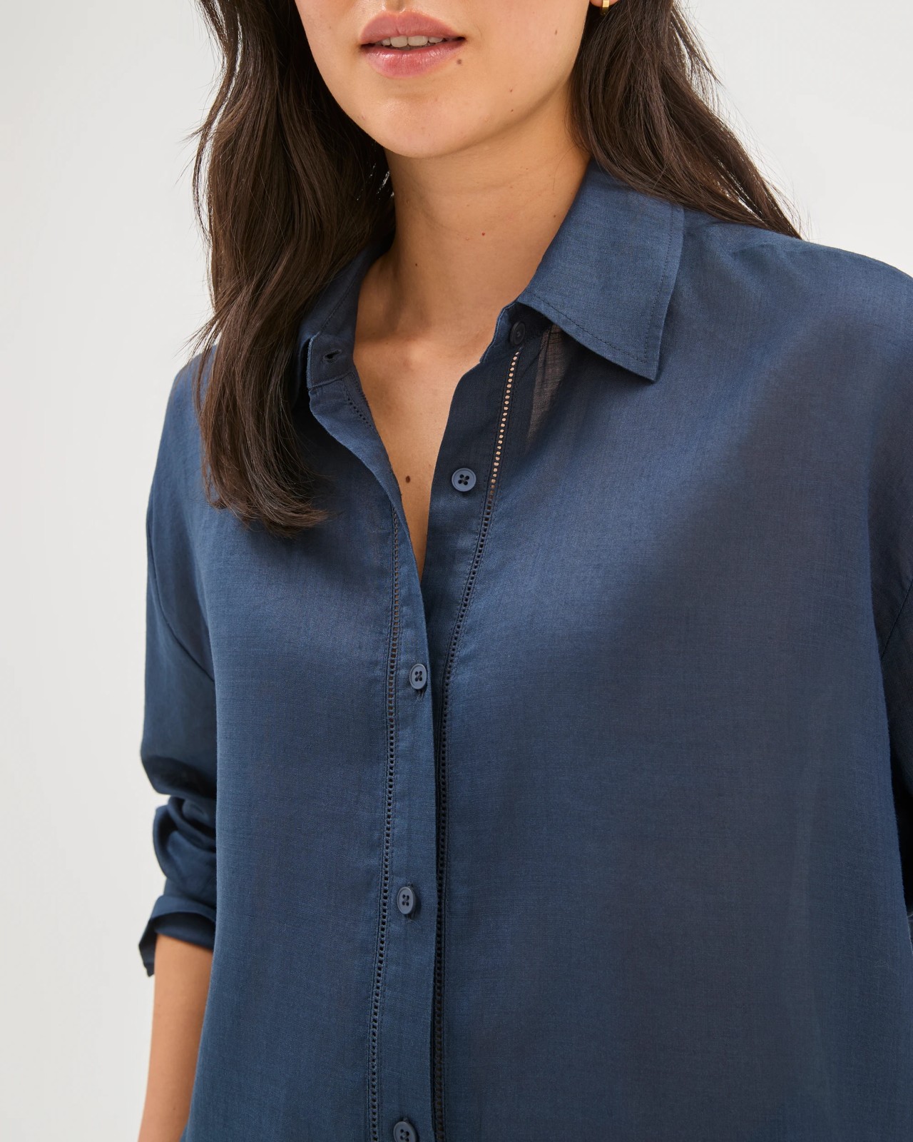 Long Sleeve Trim Detail Shirt - Navy Blue 4 of 5