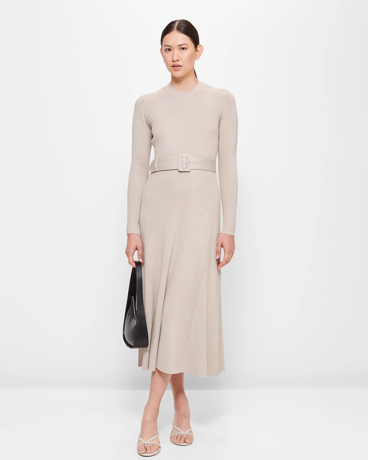 Long Sleeve Knit Belted Rib Midi Dress - Preview | Target Australia