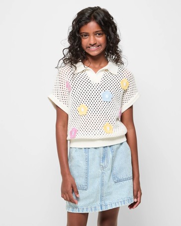 Australian Cotton Crochet Knit Polo Top