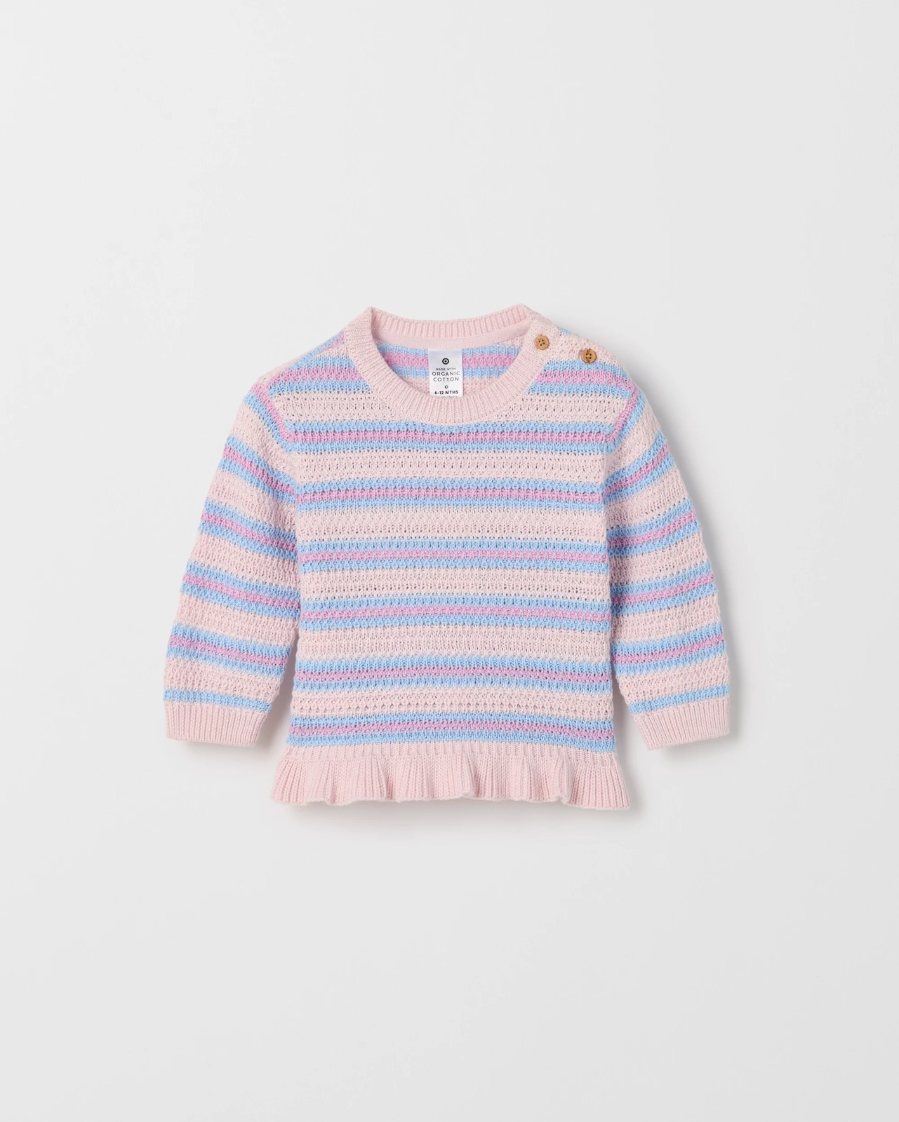 Baby Organic Cotton Lightweight Knit Jumper - Stripe Pink 4 of 5