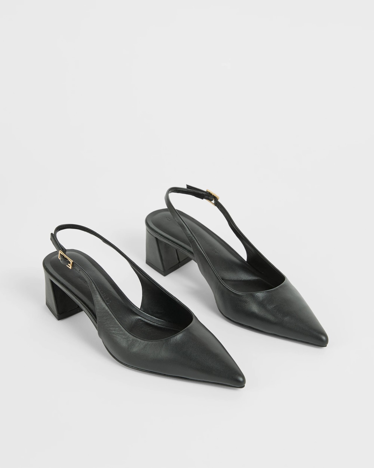 Genuine Suede Leather Point Block Heels - Daria - Black Leather 2 of 3