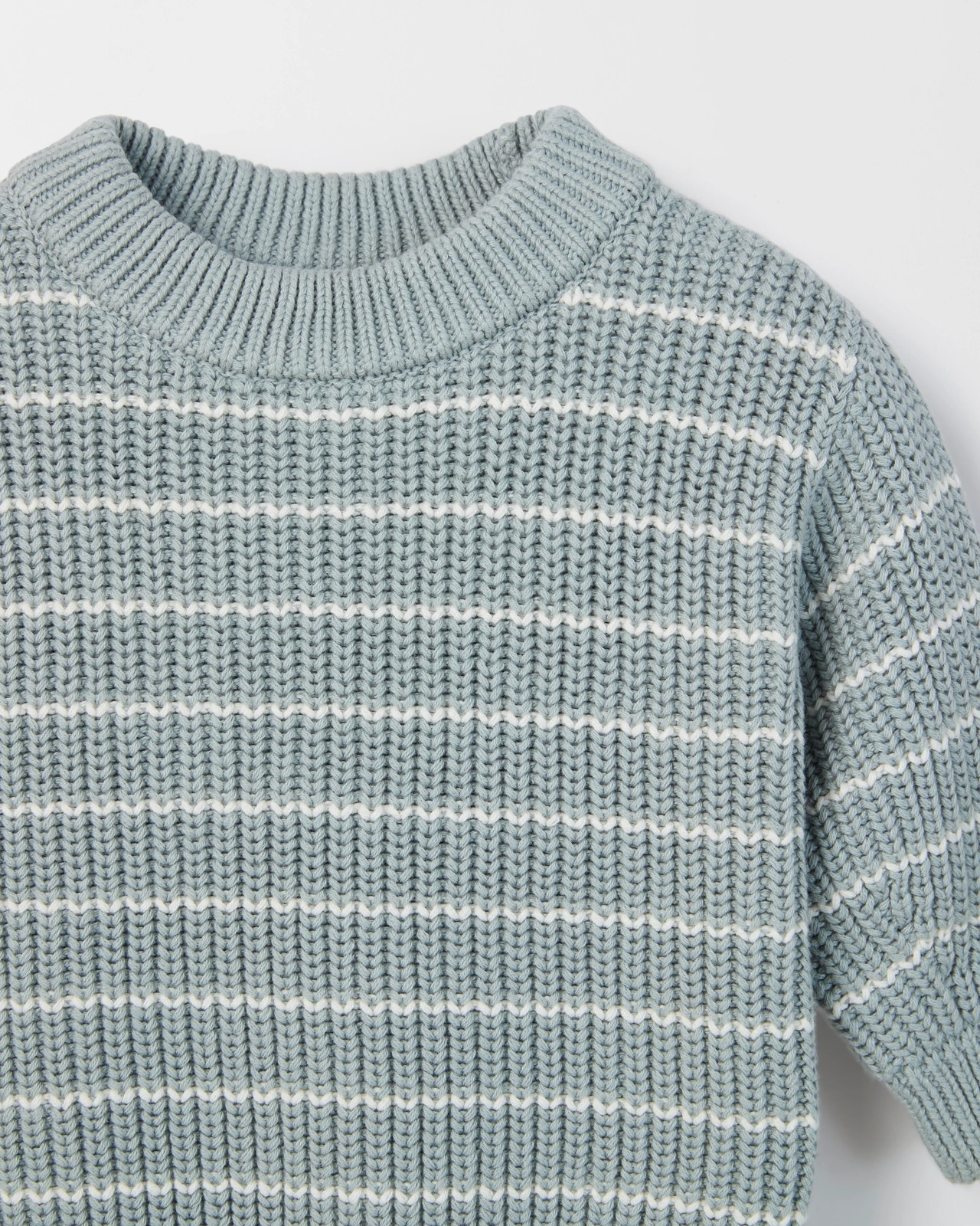 Baby Organic Cotton Chunky Rib Knit Jumper - Stripe Teal 4 of 4