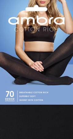 Ambra 1 Pack 70 Denier Cotton Rich Opaque Tights - Black