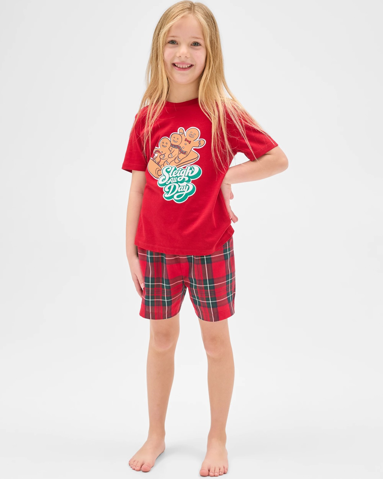 Family Matching Christmas Australian Cotton Younger Kids Pyjama Set - Gingerbread Sleigh All Day 3 of 5