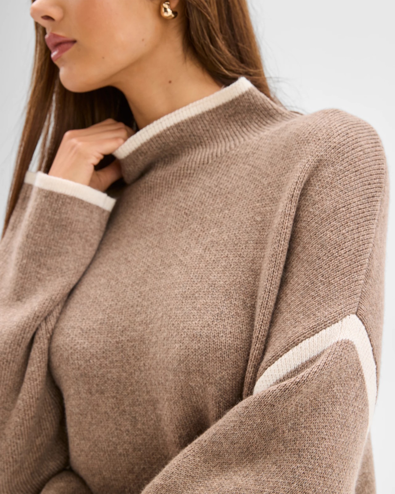 Lily Loves High Neck Contrast Jumper - Cacao Marle 3 of 5